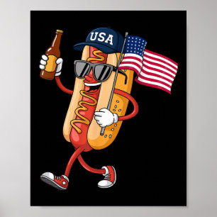 Poster Drôle 4 juillet fête de l'indépendance Hot Dog Wie