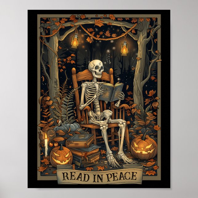 Poster Drôle à lire en paix Squelette Halloween Lire Bynn (Devant)