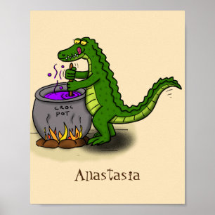 Poster Drôle alligator vert cuisine dessin animé
