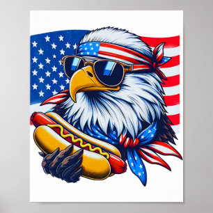 Poster Drôle Amusant Bald Eagle Hotdog 4 juillet drapeau