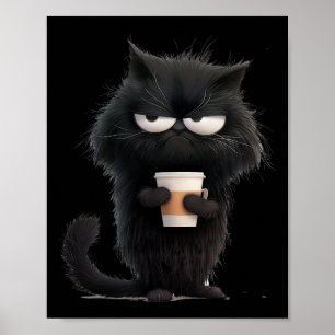 Poster Drôle Angry Black Cat Tee Cute Coffee Hommes Adult