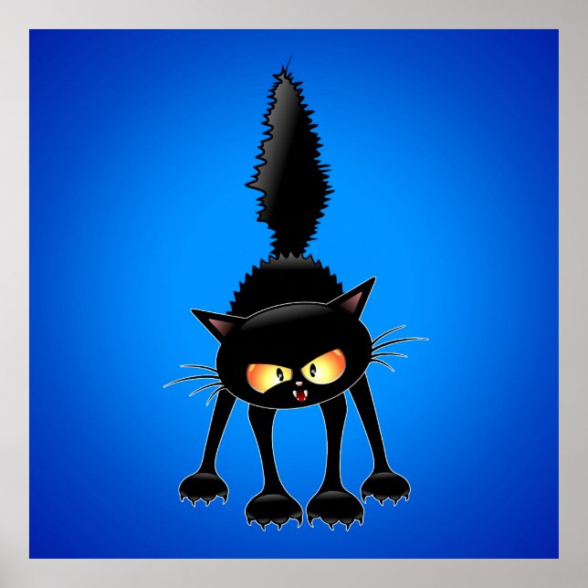Poster Drôle Angry & Fierce Black Cat Cartoon (Devant)