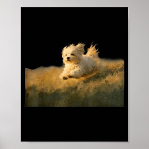 Poster Drôle Art de Chien Mignon en Course Maltese Couran