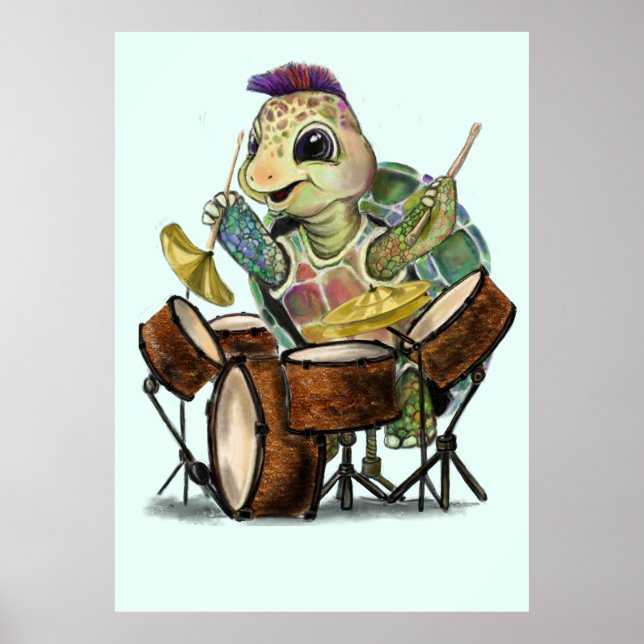 Poster drôle avec tambour tortue - Peinture (Devant)