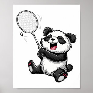 Poster Drôle Badminton Panda Badminton Player Shuttle Rac