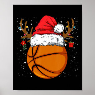 Poster Drôle Basketball Reinder Santa Hat Christmas Holi