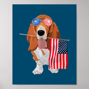Poster Drôle Basset Hound Drapeau américain 4 juillet