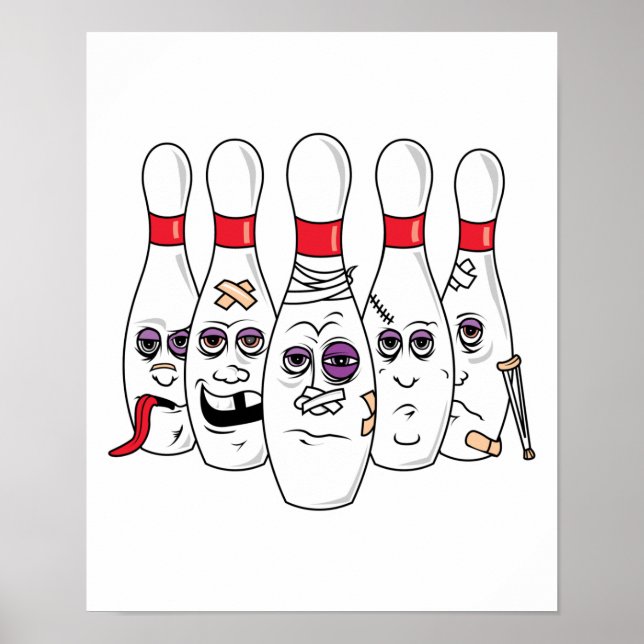 Poster Drôle Beat Up Bowling Pins (Devant)