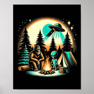 Poster Drôle Bigfoot &amp; Alien Ufo Camping Aventure Ext