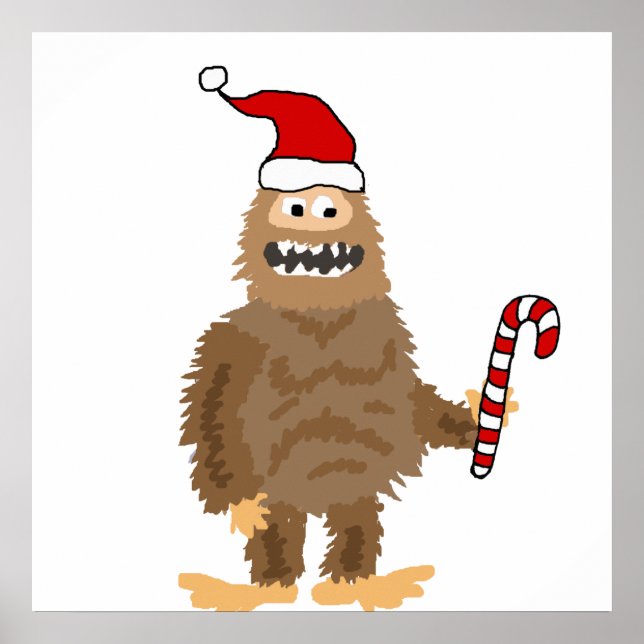 Poster Drôle Bigfoot dans le chapeau de Noël (Devant)