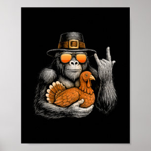 Poster Drôle Bigfoot Rock On Dinde Vintage Thanksgiving 