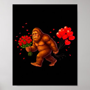 Poster Drôle Bigfoot Saint-Valentin Cœur Sasquatch Rétro