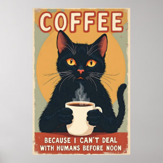Poster Drôle Black Cat Coffee Art