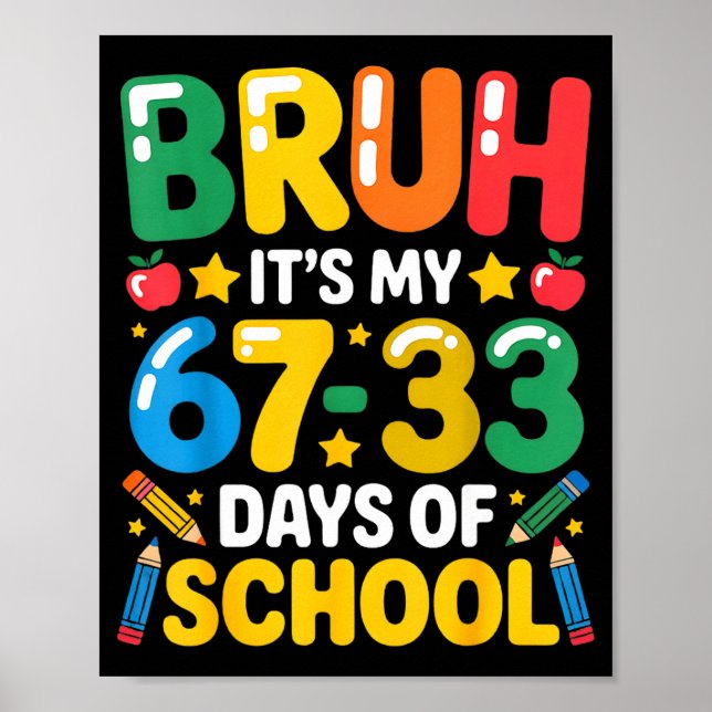 Poster Drôle Bruh C'est Mes 67 33 Jours D'École Mathémati (Devant)