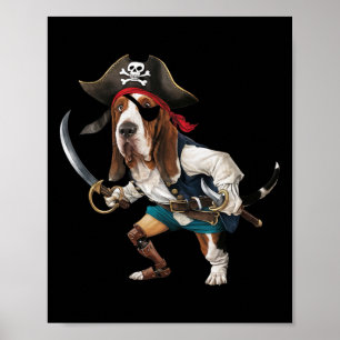 Poster Drôle Bysset Hound Pirate Halloween Hommes Femmes 