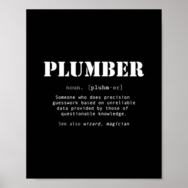Poster Drôle cadeau de plombier - Définition de dictionna (Devant)