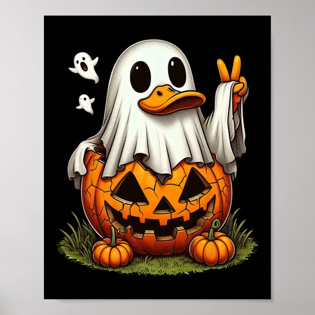 Poster Drôle Canard Boo Halloween Fantôme Femme Hommes En (Devant)