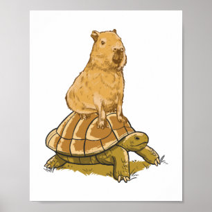 Poster Drôle Capybara Animal Turtle Cute Capybara