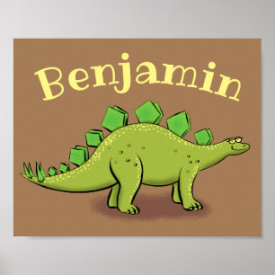 Poster Drôle caricature de stegosaurus vert dinosaure