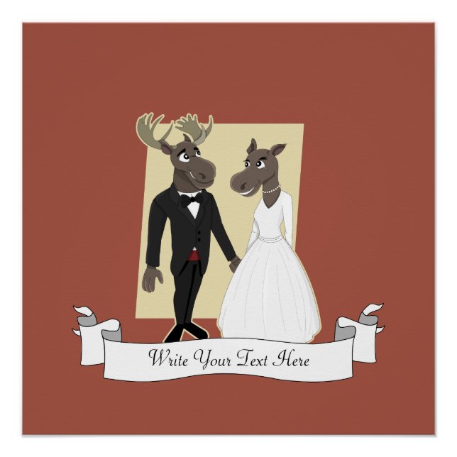 Poster Drôle Caricature du Mariage d'orignal (Devant)