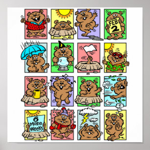 Poster Drôle Caricatures de la journée de la marmotte