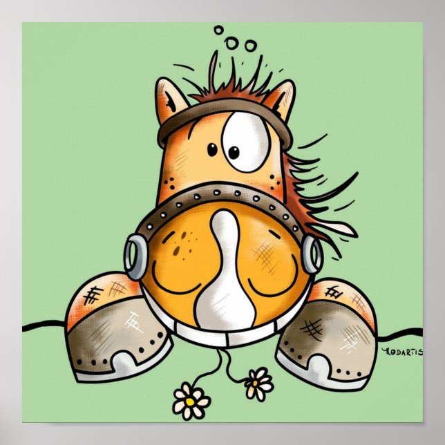Poster Drôle Cartoon Cheval (Devant)