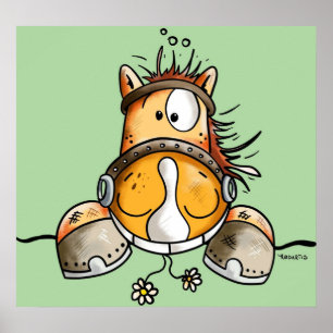 Poster Drôle Cartoon Cheval