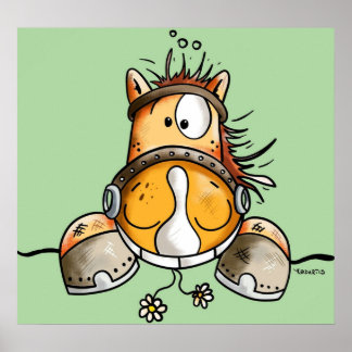 Poster Drôle Cartoon Cheval