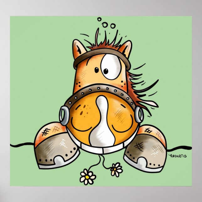 Poster Drôle Cartoon Cheval (Devant)