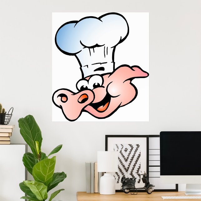 Poster Drôle Cartoon Cochon Chef avec Casquette (Créateur téléchargé)