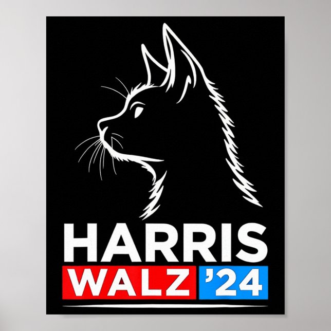 Poster Drôle Chat Lady Kamala Harris Waltz 2024 Election (Devant)