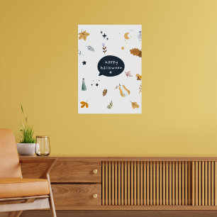 Poster Drôle chats de dessin animé avec balais, citrouill