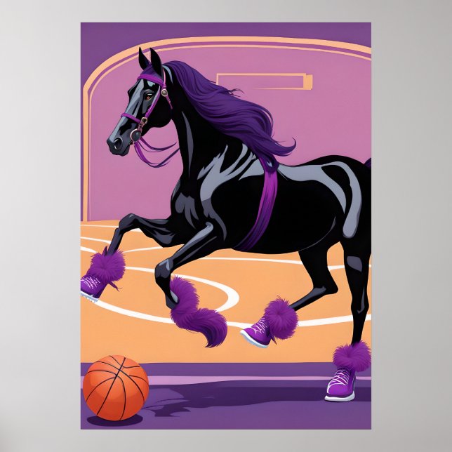 Poster Drôle Cheval Jouer Basket (Devant)