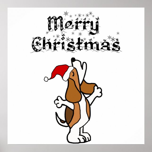 Poster Drôle Chien Beagle chantant des canons de Noël (Devant)