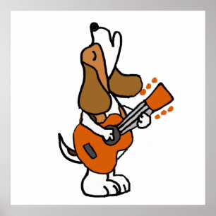Poster Drôle chien Beagle chanter et jouer de la guitare