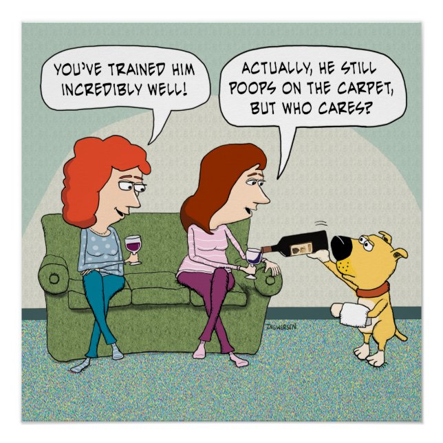 Poster Drôle chien bien entraîné, serveur de vin (Devant)