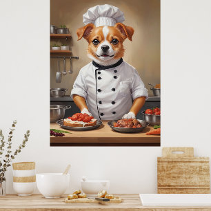Poster Drôle Chien Chef Cuisine Nourriture Cute Animal