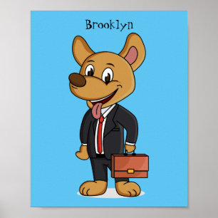 Poster Drôle chien en costume d'entreprise dessin animé