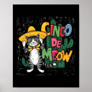 Poster Drôle Cinco De Mayo Cat Sombrero Poncho Party Femm