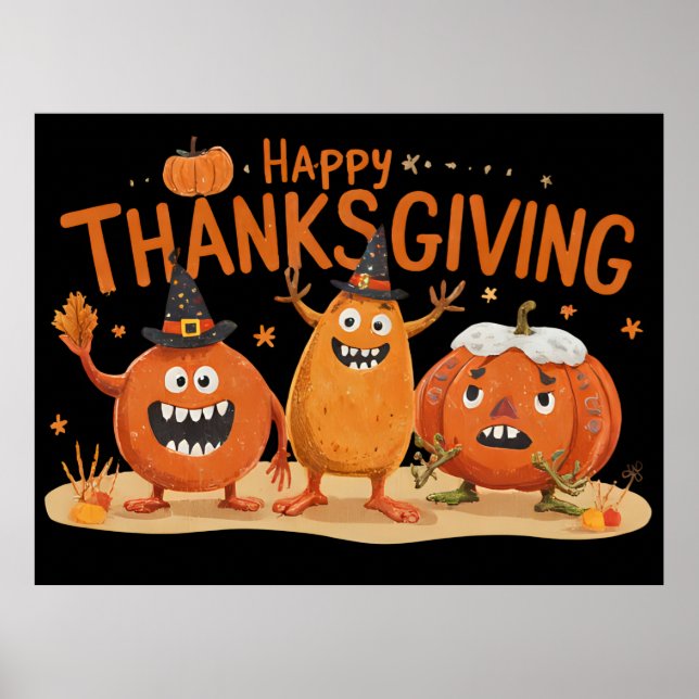 Poster Drôle Citrouilles de Thanksgiving en Casquette sor (Devant)