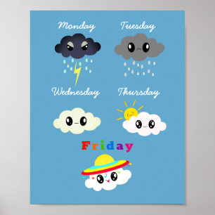Poster Drôle coloré Kawaii Cartoon Cloud TGIF Kid's