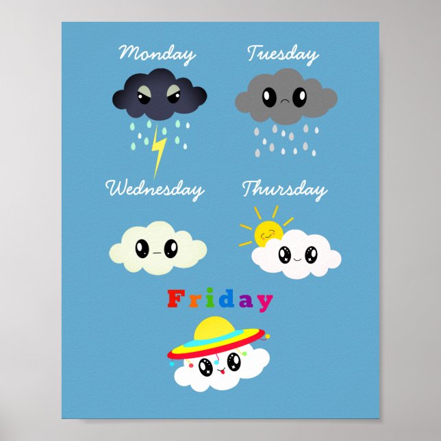 Poster Drôle coloré Kawaii Cartoon Cloud TGIF Kid's (Devant)