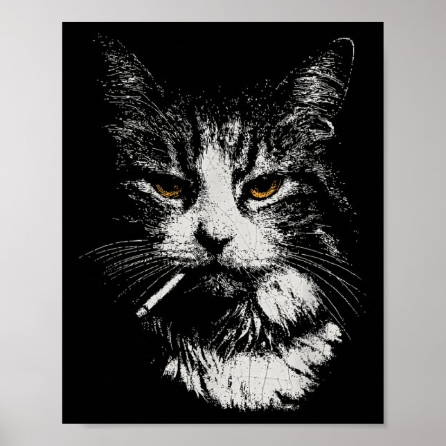 Poster Drôle Cool Chat Fumer Mème Drôle Cat Ga (Devant)