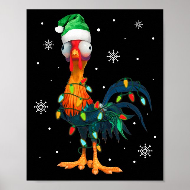 Poster Drôle Coq De Noël Enveloppé Dans La Lumière De Noë (Devant)