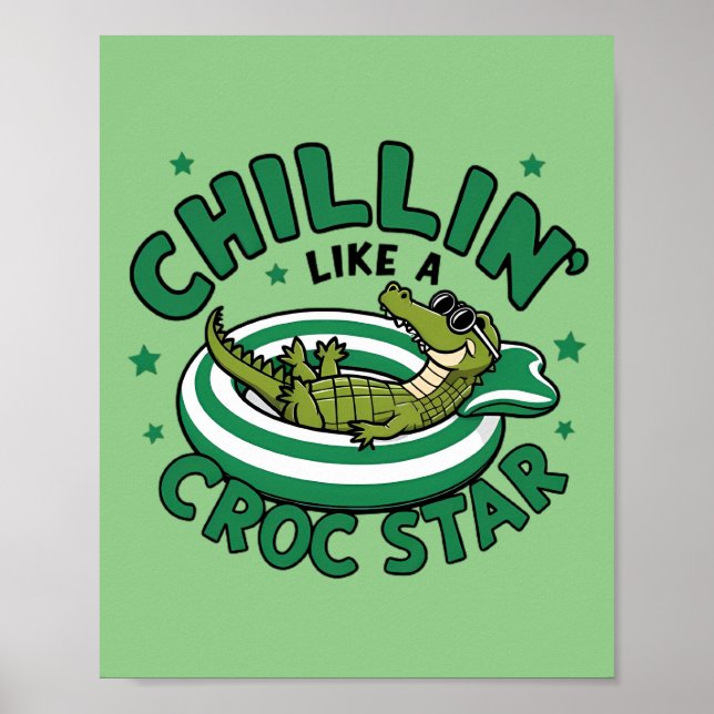 Poster Drôle corocdile dessin animé croc été (Devant)