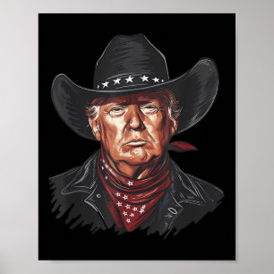 Poster Drôle Cowboy Western Donald Trump Us Drapeau 2024