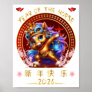 Poster Drôle Dabbing Cheval Chinois Zodiaque Année De L'H