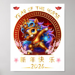 Poster Drôle Dabbing Cheval Chinois Zodiaque Année De L'H