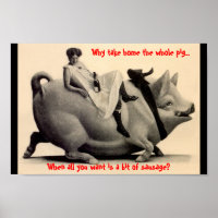 Drôle dame sur cochon & Citation Vintage pourquoi 