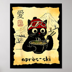 Poster Drôle d'après-ski de chat mange du ramen japonais